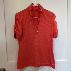 Women's Nike Golf Performance Dri-Fit Ruched Sleeve Striped Polo Shirt Size M